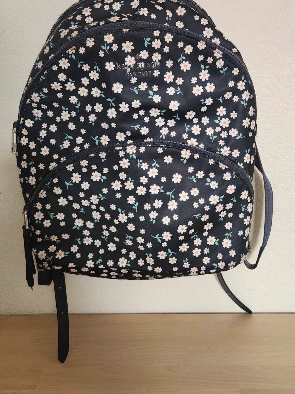 kate spade navy floral nylon backpack with white & mint daisies